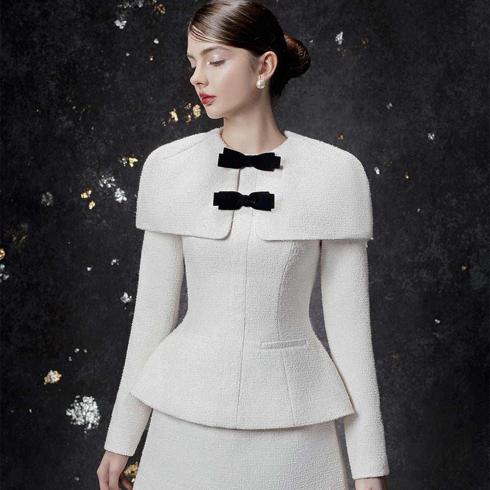 Nancy Peplum Long Sleeved Tweed Top