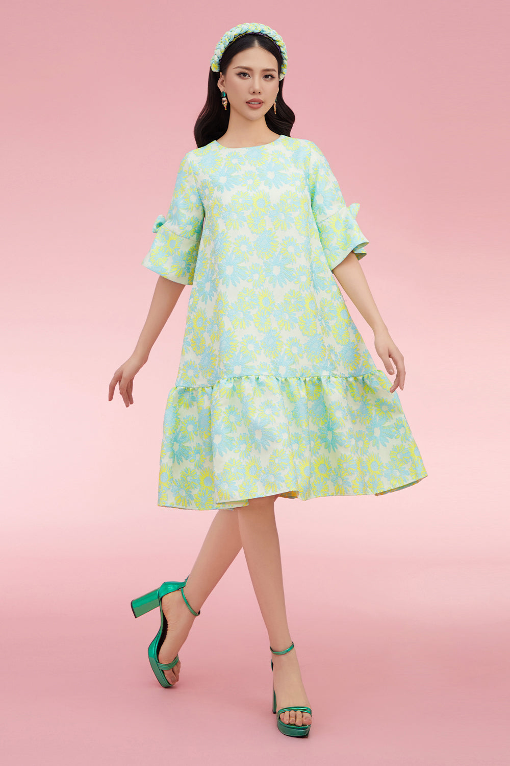Narienne A-line Mini Dress Green & Yellow & Multicolor / S