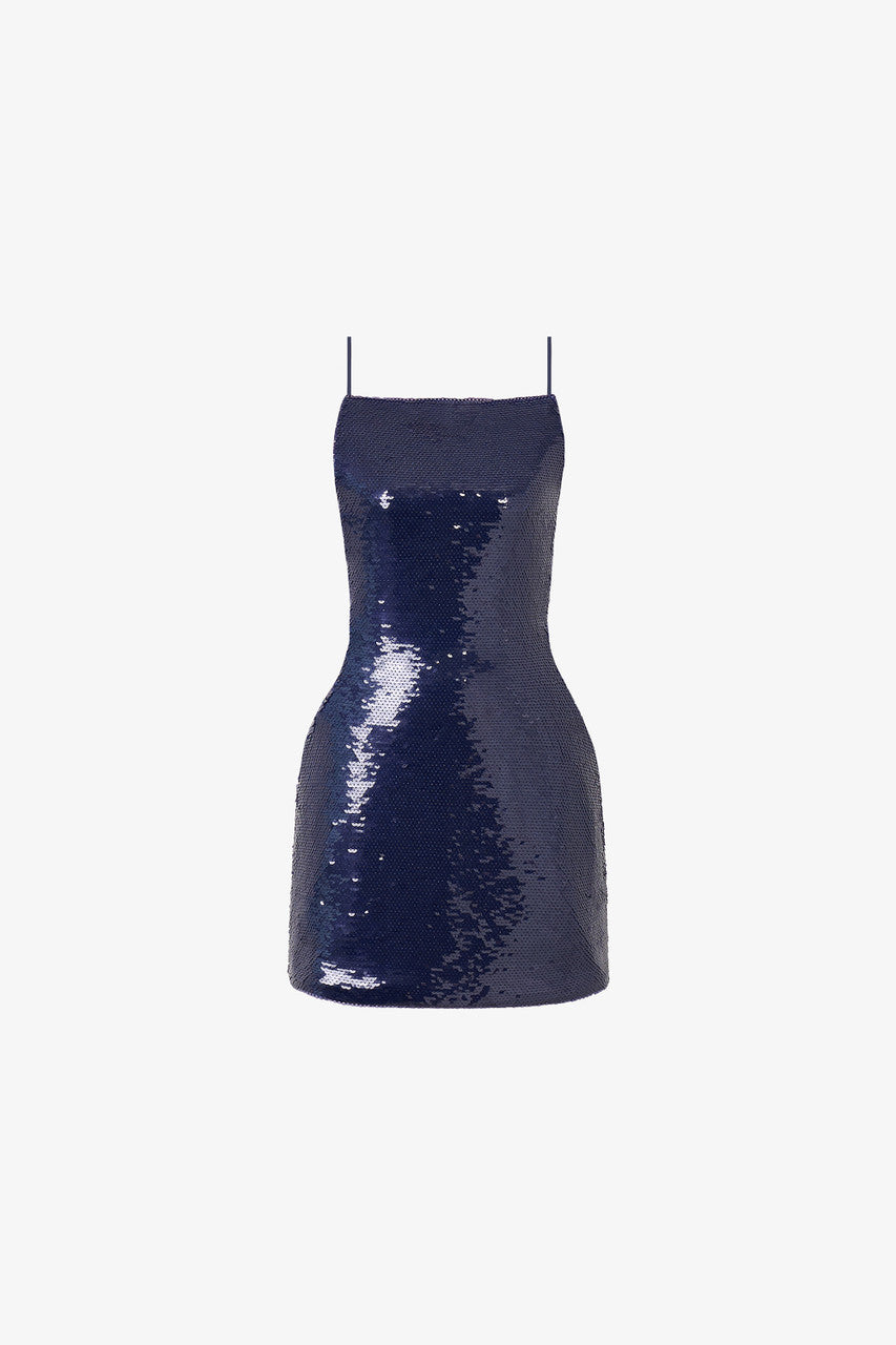 Siren Sequin Lace-Up Mini Dress Navy Blue / 1X