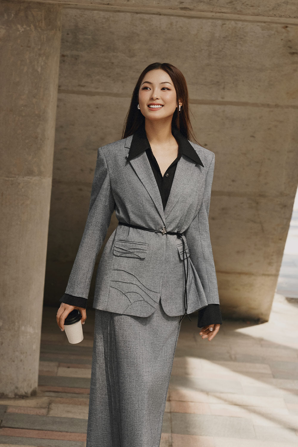 Thau Straight Collared Neck Silk Crepe Shirt