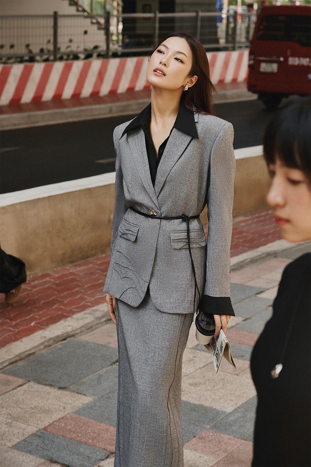 Thau Straight Collared Neck Silk Crepe Shirt