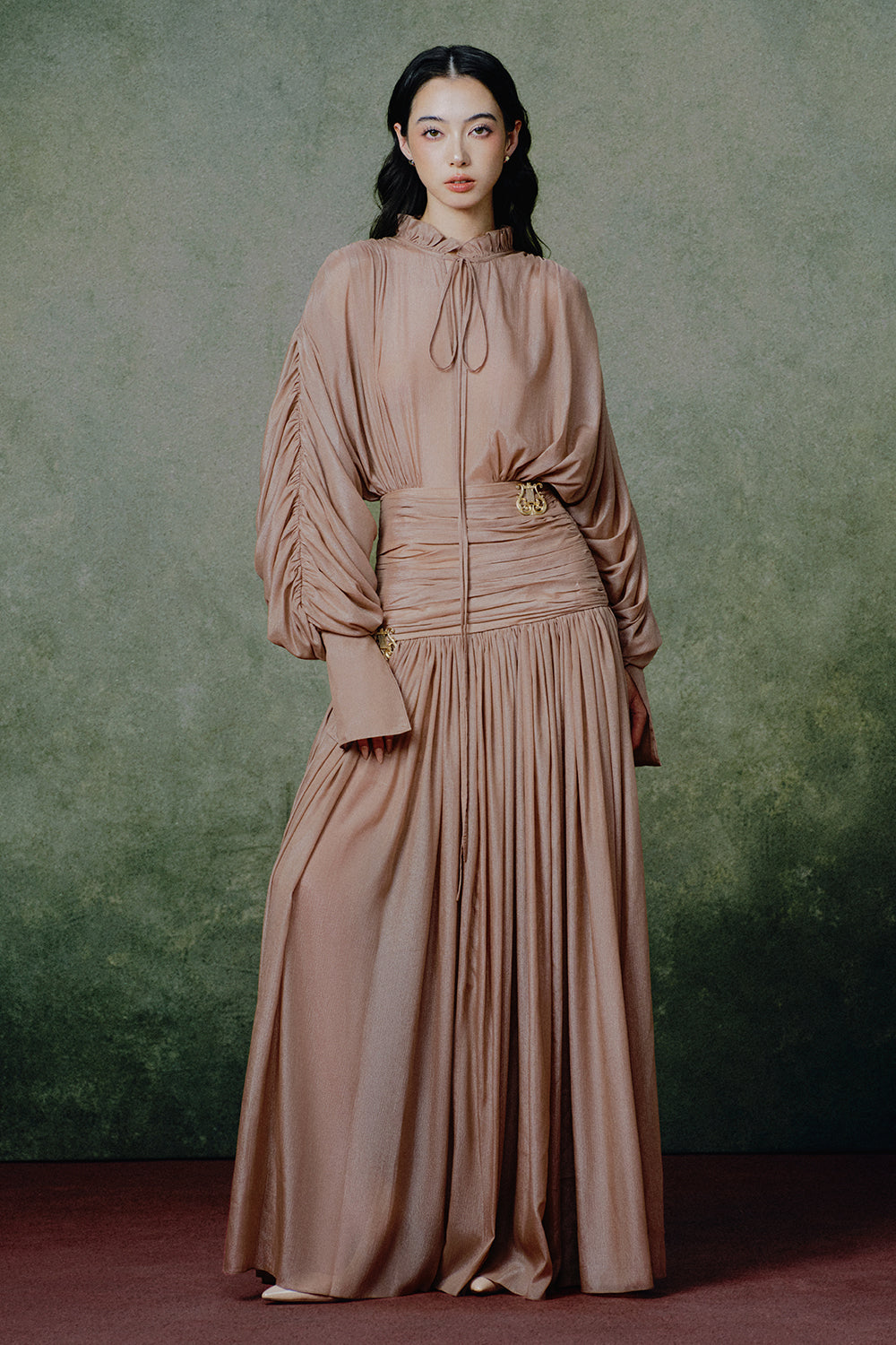 Women's Nocturne Bishop Sleeve Maxi Dress Tawny Brown XS/S/M/L/XL/Customize MEAN BLVD Tawny Brown / Customize