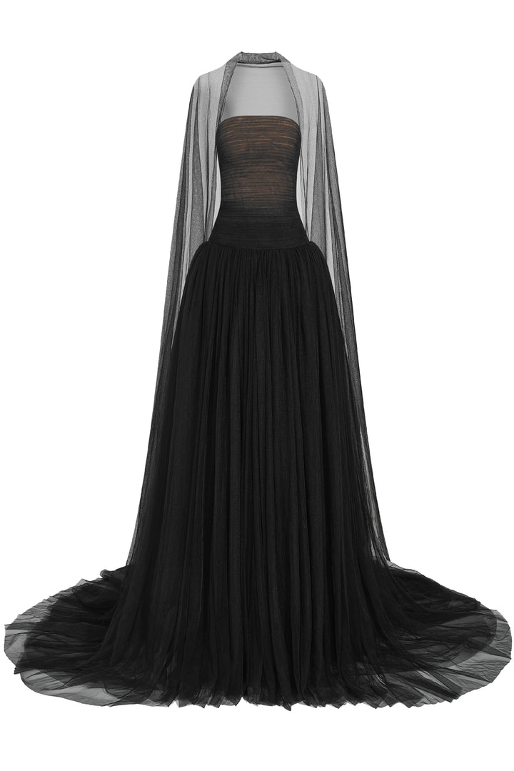 Noir Ball Gown Gathering Maxi Dress - MEAN BLVD