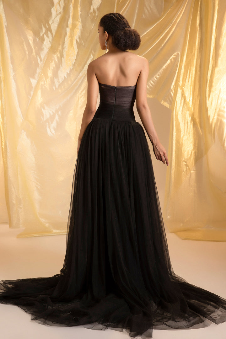 Noir Ball Gown Gathering Maxi Dress - MEAN BLVD