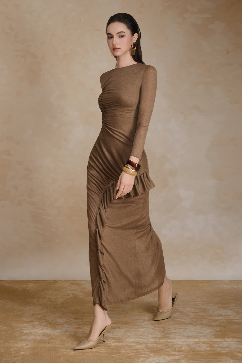 Noir Round Neck Ruffle Maxi Dress - MEAN BLVD