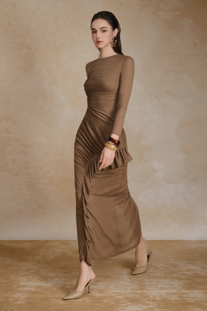 Noir Round Neck Ruffle Maxi Dress - MEAN BLVD