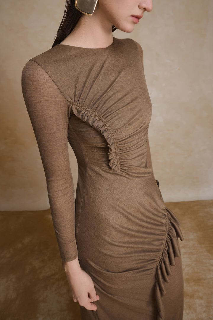 Noir Round Neck Ruffle Maxi Dress - MEAN BLVD