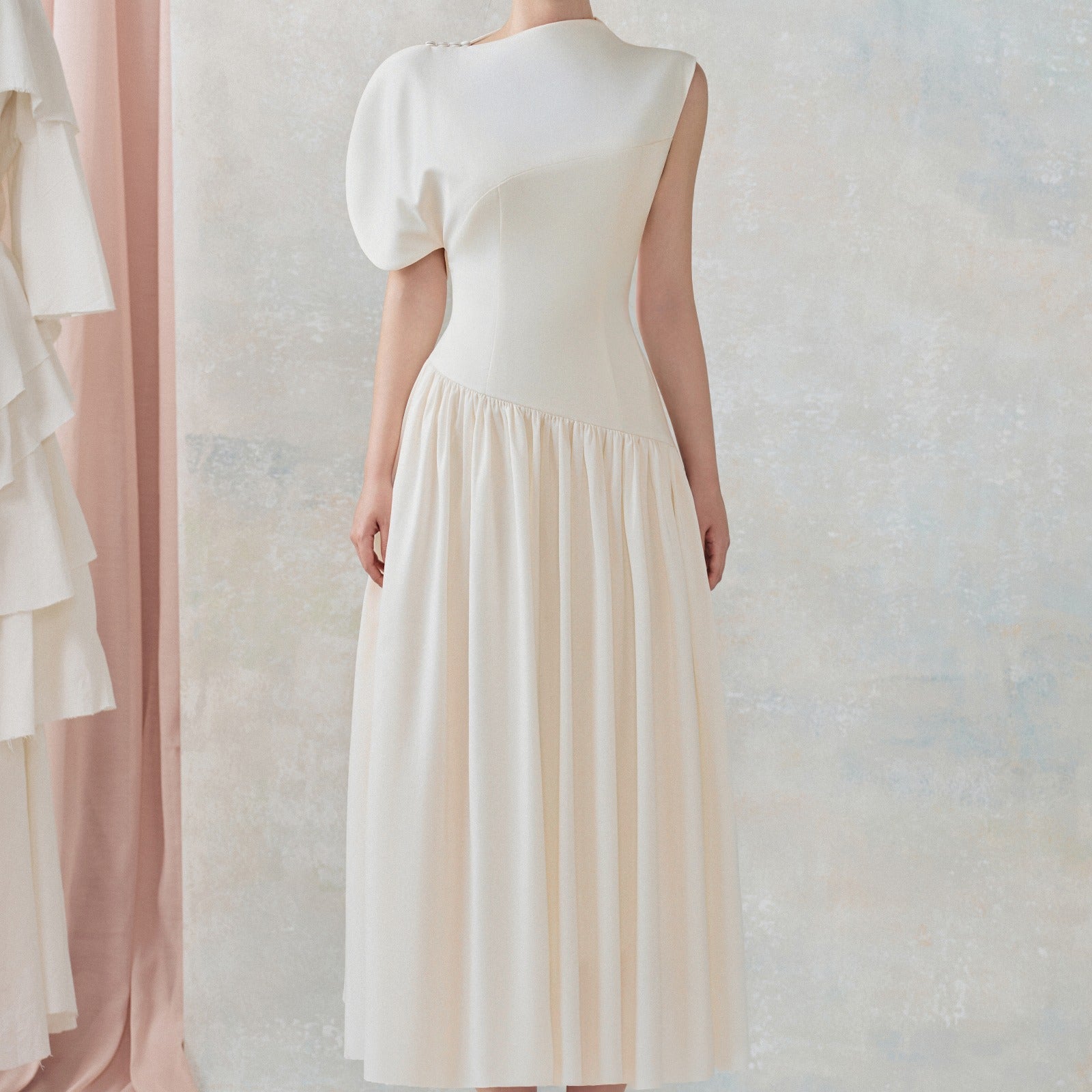 Nophie Asymmetric Sleeve Midi Dress - MEAN BLVD