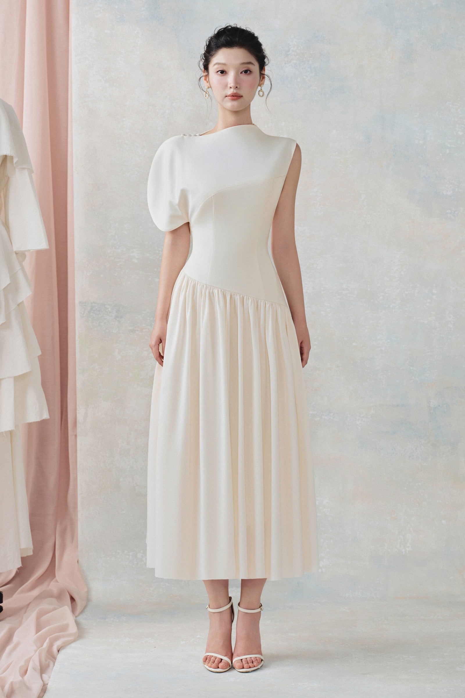 Nophie Asymmetric Sleeve Midi Dress - MEAN BLVD