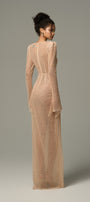 Opalina Beaded Mesh Body Hugging Maxi Dress With Slit Sleeves 2