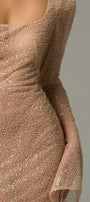Opalina Beaded Mesh Body Hugging Maxi Dress With Slit Sleeves 3