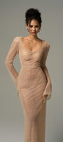 Opalina Beaded Mesh Body Hugging Maxi Dress With Slit Sleeves 4