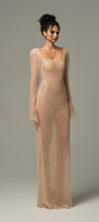 Opalina Beaded Mesh Body Hugging Maxi Dress With Slit Sleeves 5
