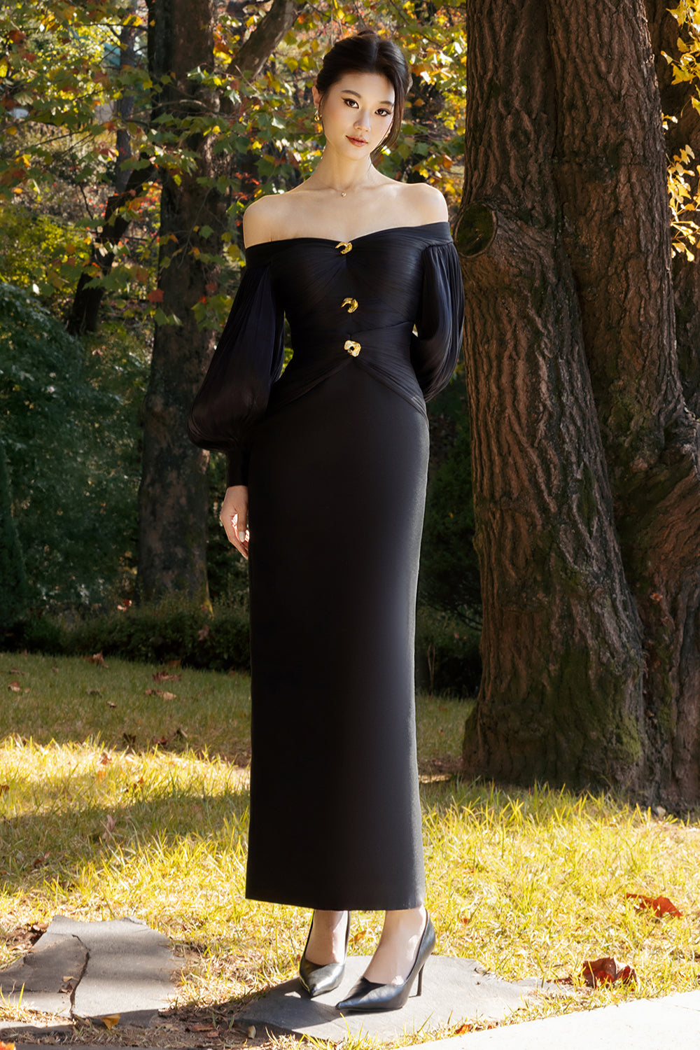 Nythera Off-Shoulder Gathering Maxi Dress - MEAN BLVD