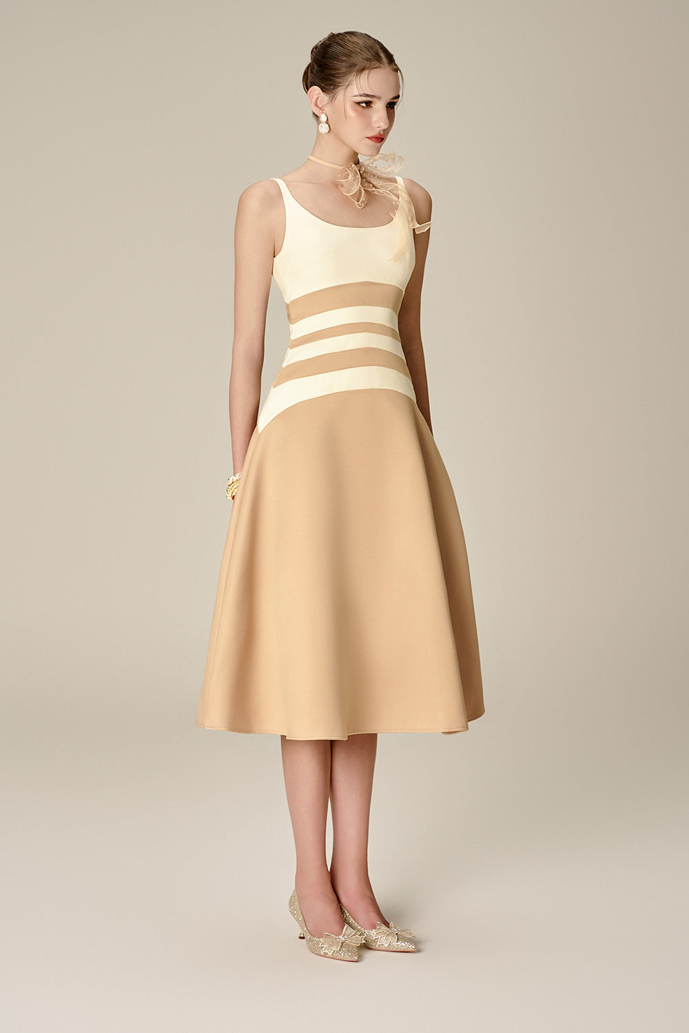 Orla A-line Scoop Neck Taffeta Calf Length Dress