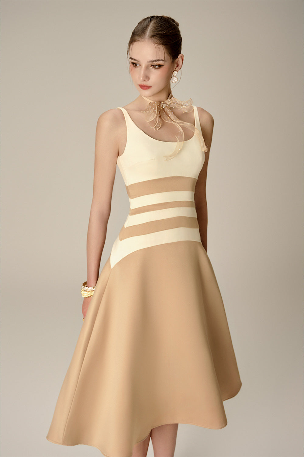 Orla A-line Scoop Neck Taffeta Calf Length Dress