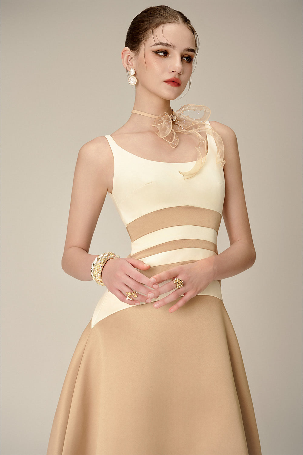 Women's Orla A-line Scoop Neck Taffeta Calf Length Dress S/M/L/Customize Cream Beige MEAN BLVD Cream Beige / M Women's Orla A-line Scoop Neck Taffeta Calf Length Dress S/M/L/Customize Cream Beige MEAN BLVD Cream Beige / M