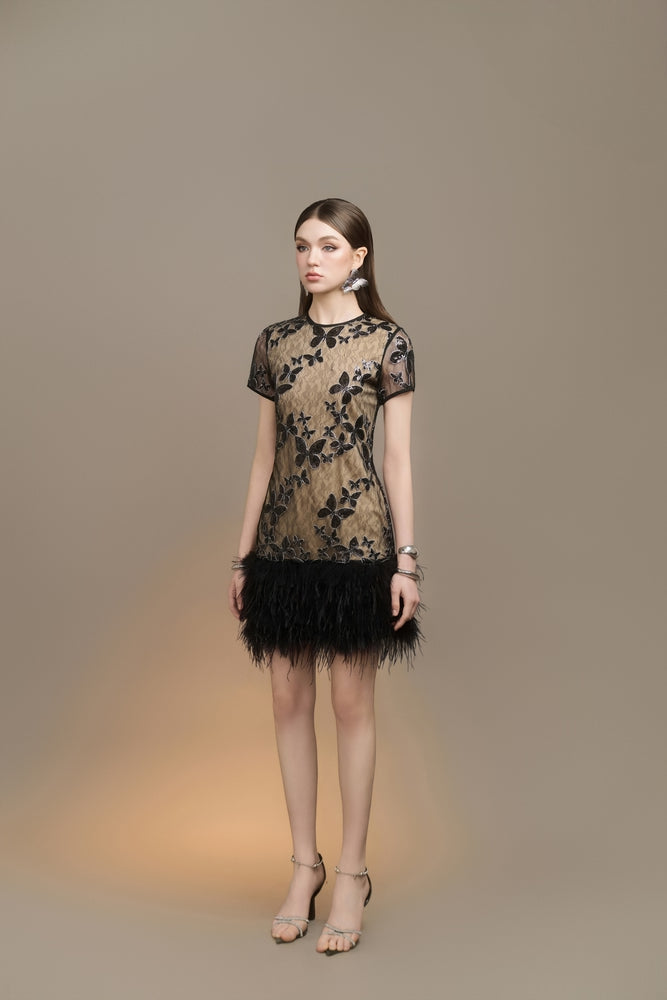 Orlyn Sheath Round Neck Tulle Mini Dress