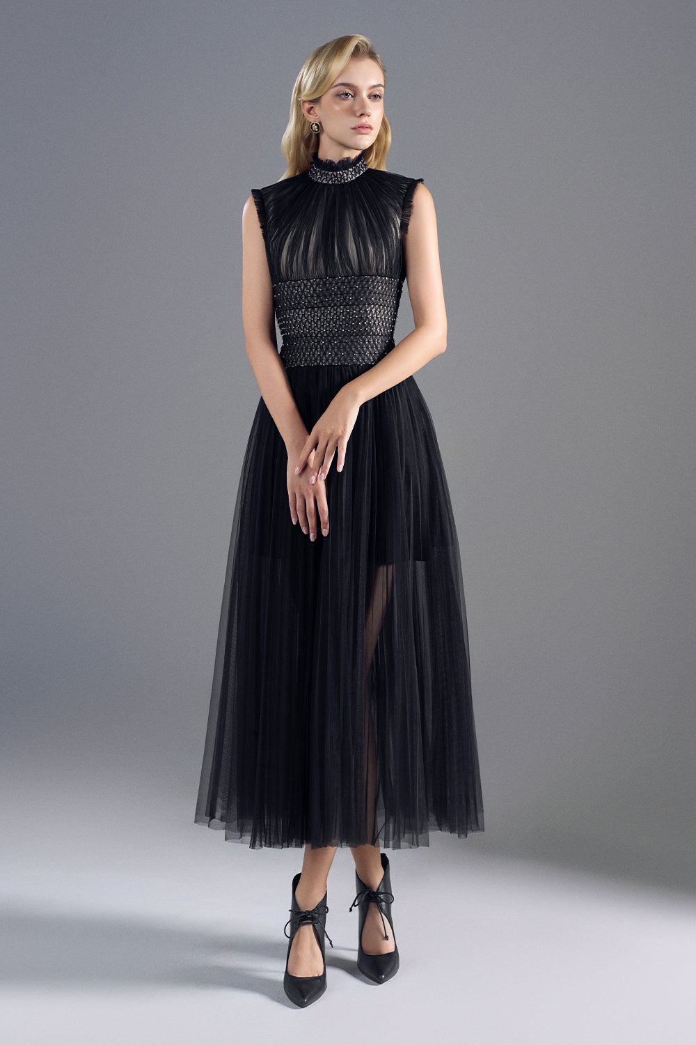 Obsidian Shirring Midi Dress - MEAN BLVD