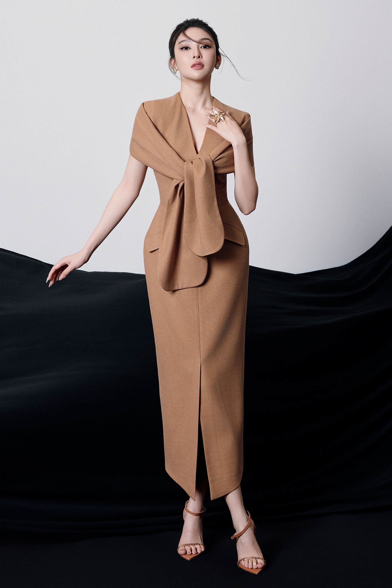 Odessa V-Neck Draped Midi Dress