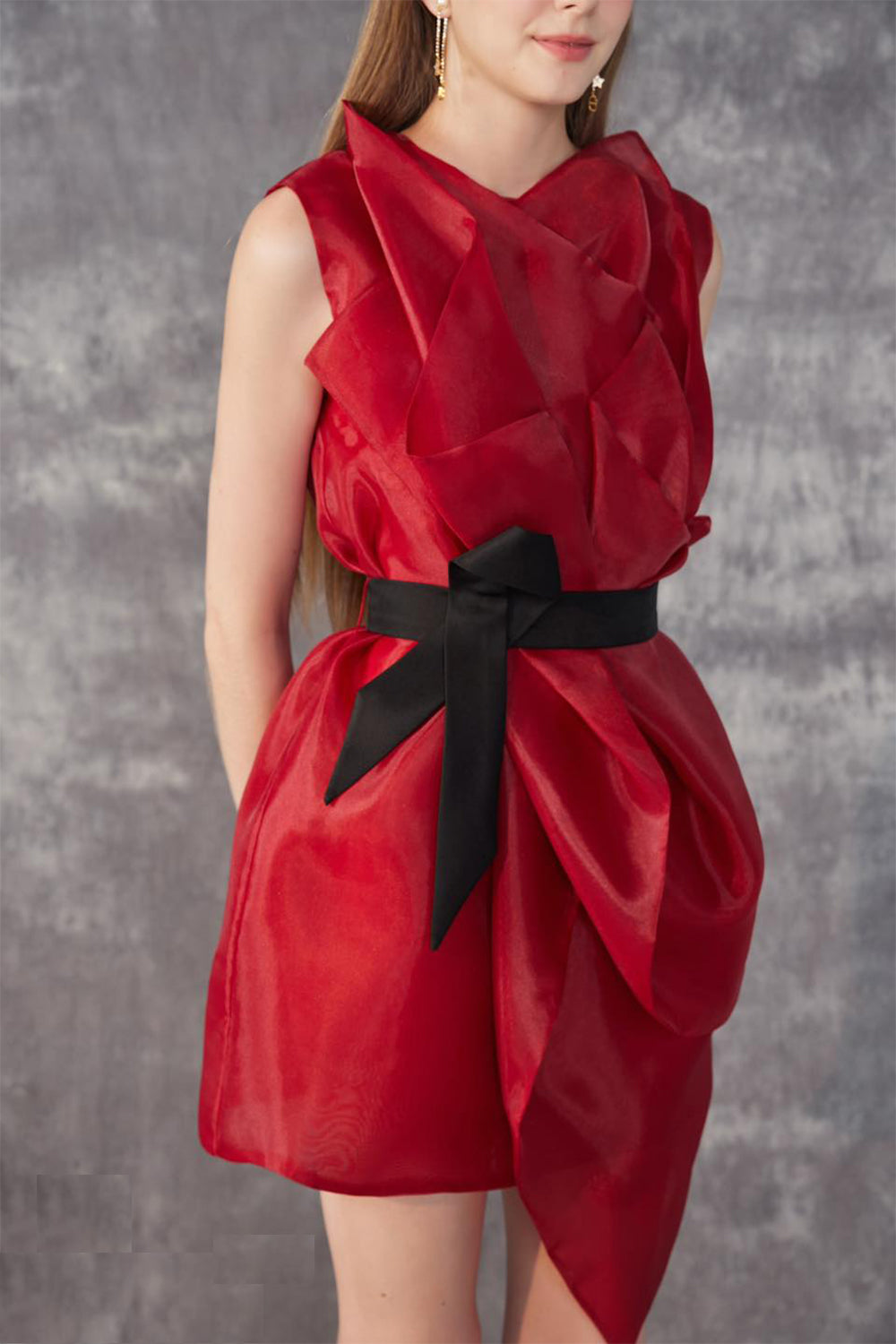 Omni A-line Jewel Neck Organza Mini Dress