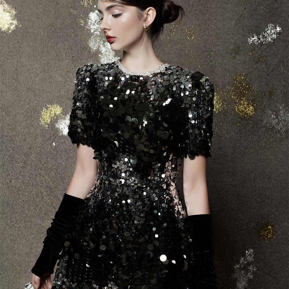 Ophelia A-line Short Sleeved Sequin Mini Dress