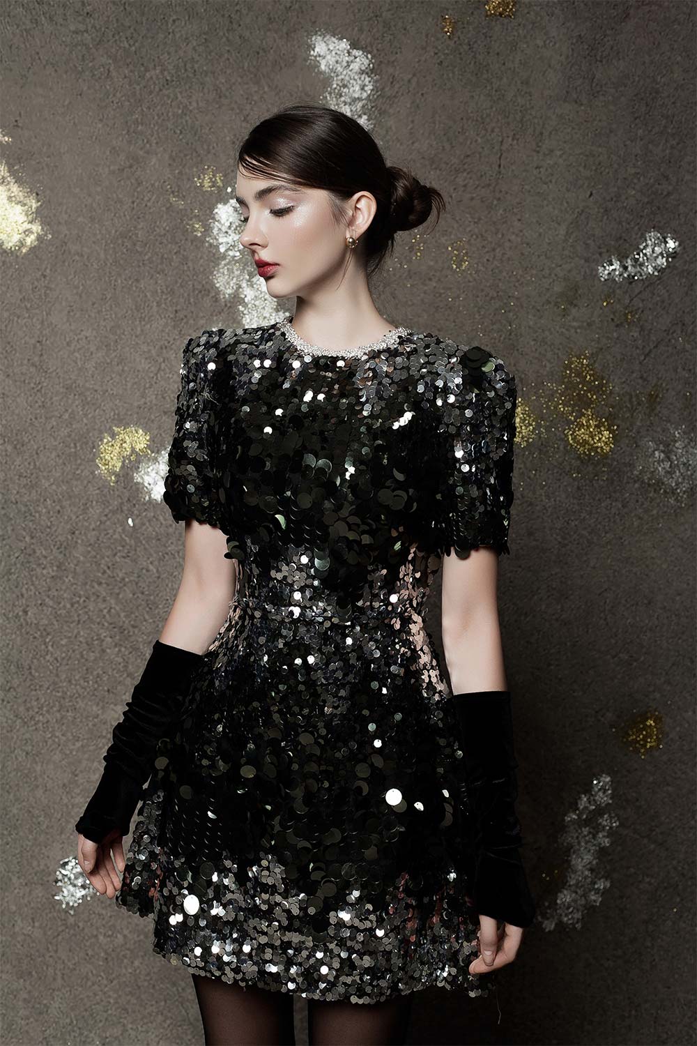 Ophelia A-line Short Sleeved Sequin Mini Dress