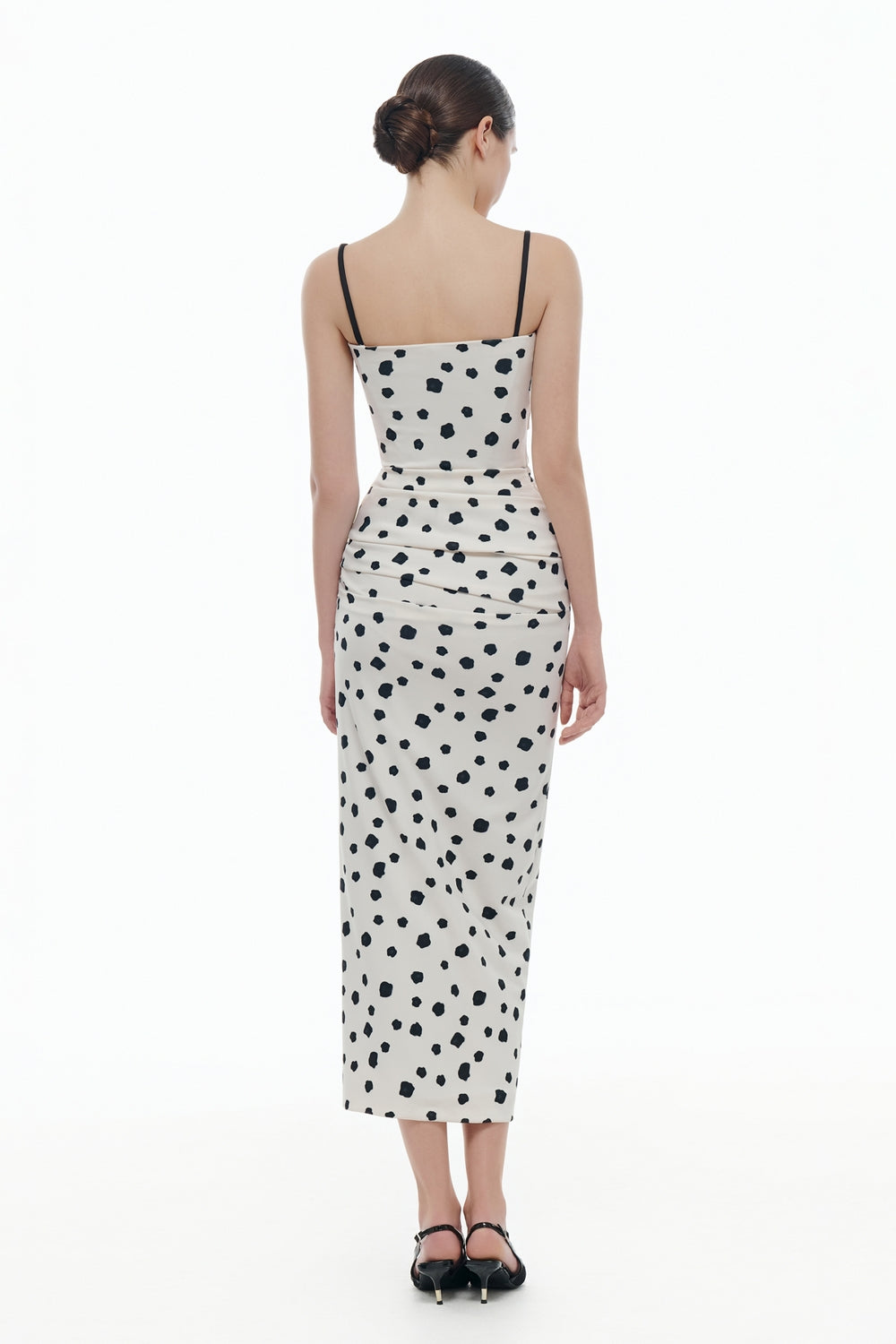 polka dot bodycon midi dress Zapaka Women White and Black Midi Polka Dots Dress Square Neck Bodycon Wedding Guest Dress, White Black Dot / US12