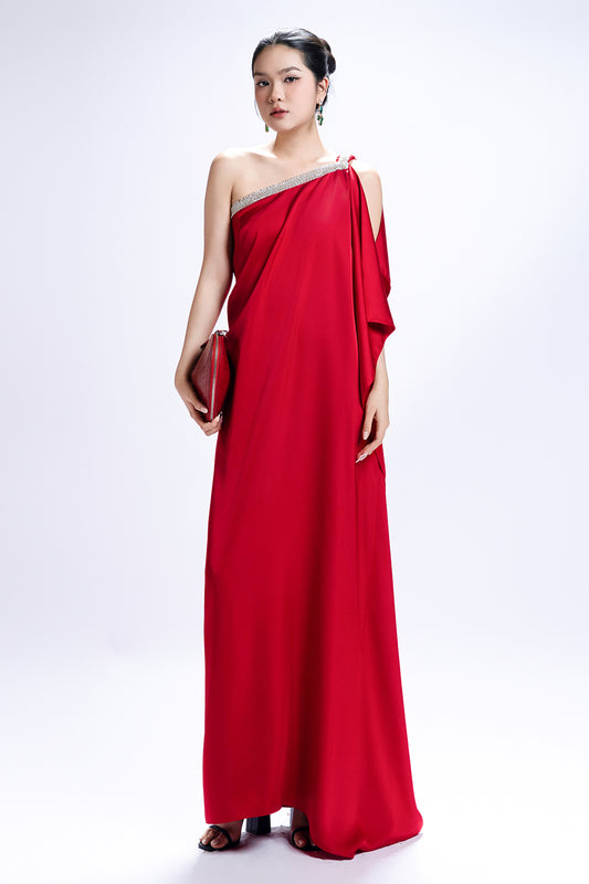 Ophelia One Shoulder Rhinestone Maxi Dress - MEAN BLVD