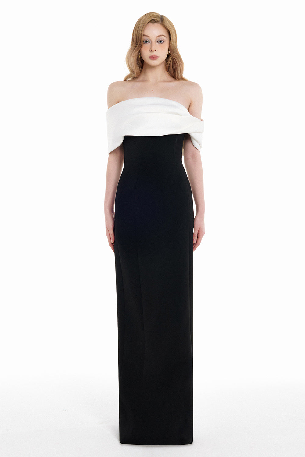 Kelly Sheath Off-Shoulder Twill Floor Length Dress