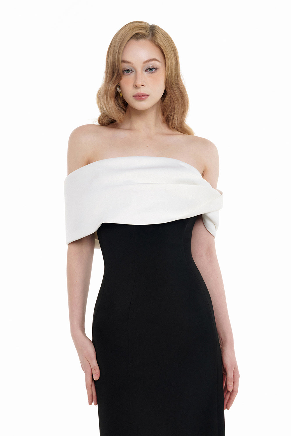 Kelly Sheath Off-Shoulder Twill Floor Length Dress