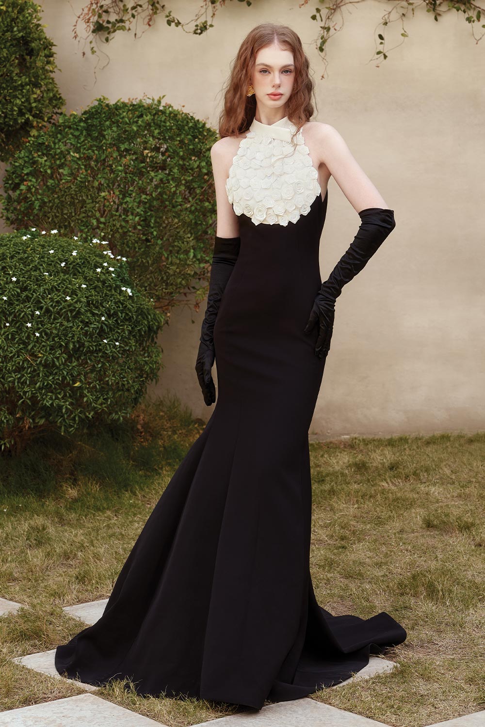 Grace Mermaid Halter Neck Twill Floor Length Dress