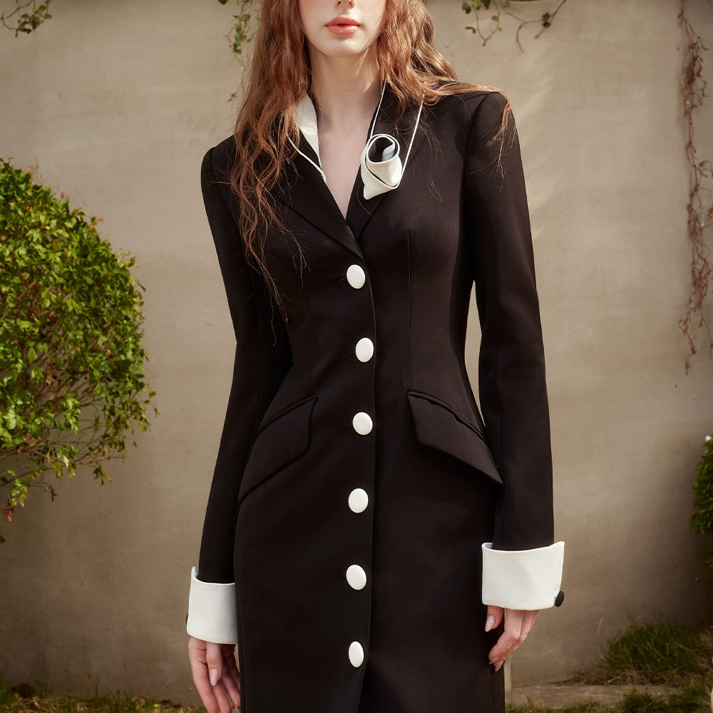 Hebe Sheath Single Breasted Twill Midi Dress