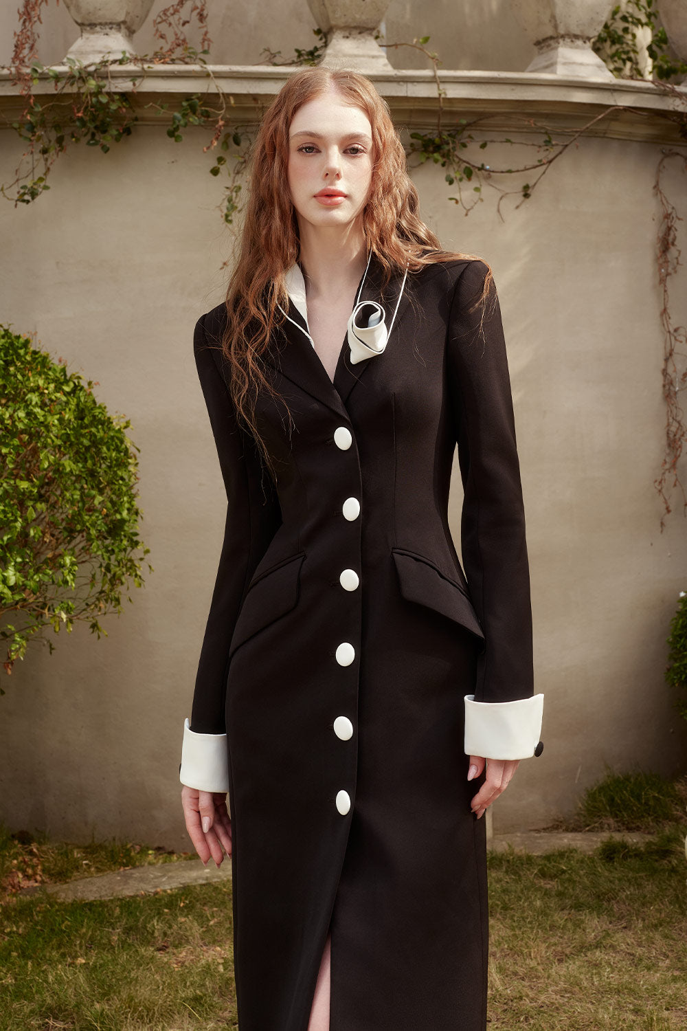 Hebe Sheath Single Breasted Twill Midi Dress