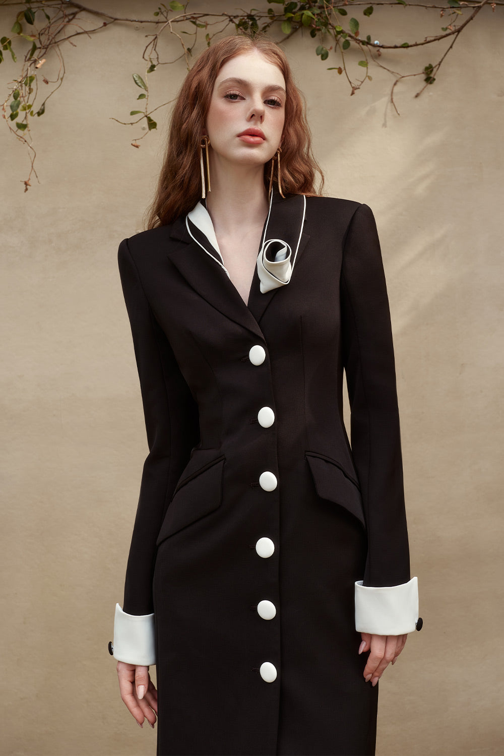 Hebe Sheath Single Breasted Twill Midi Dress