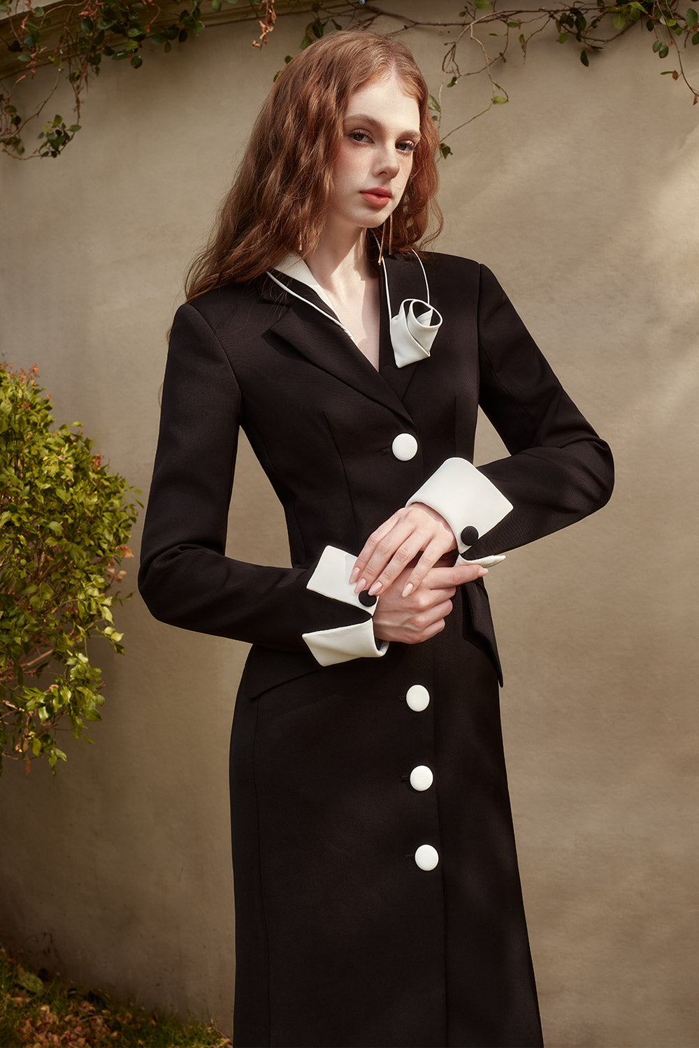 Hebe Sheath Single Breasted Twill Midi Dress