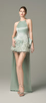 Effortless Halter Silk Crystal-Embellished Mini Dress With Oversized Bow Back