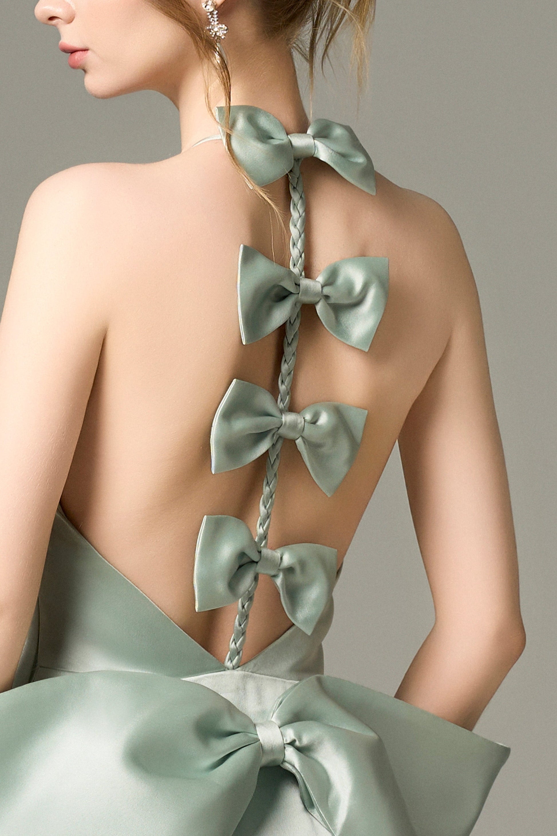 Effortless Halter Silk Crystal-Embellished Mini Dress With Oversized Bow Back 2