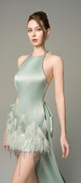 Effortless Halter Silk Crystal-Embellished Mini Dress With Oversized Bow Back 4