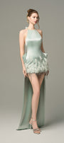 Effortless Halter Silk Crystal-Embellished Mini Dress With Oversized Bow Back 5