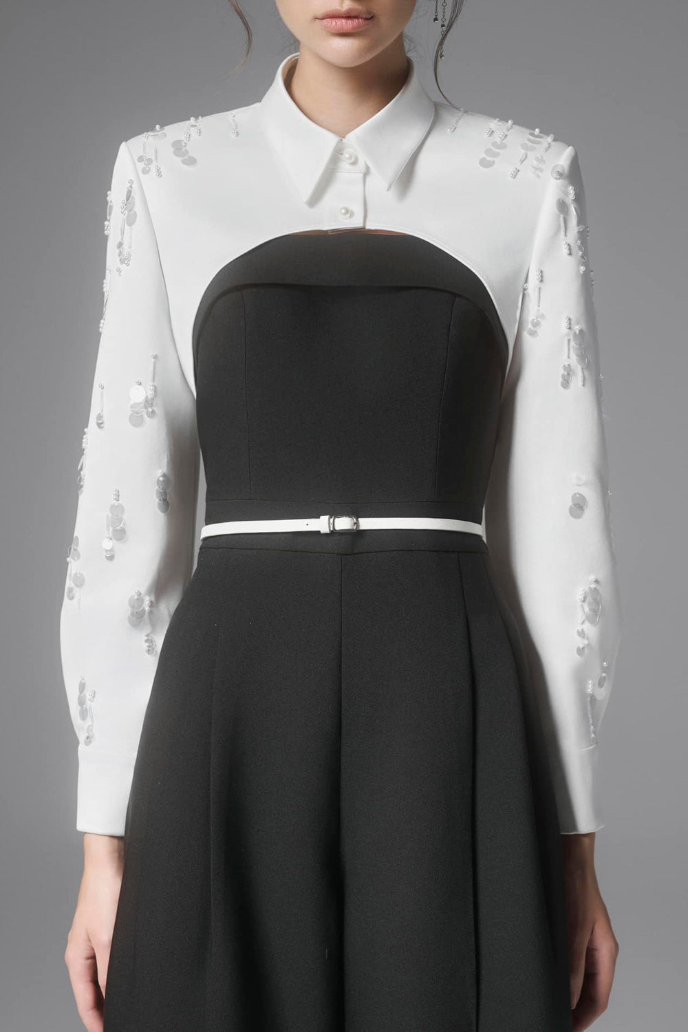 Perky Cropped Collared Neck Silk Blend Top