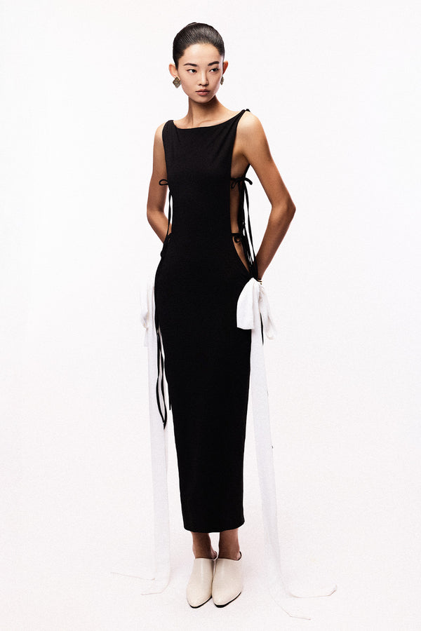 Koma Sheath Tie String Cotton Spandex Midi Dress