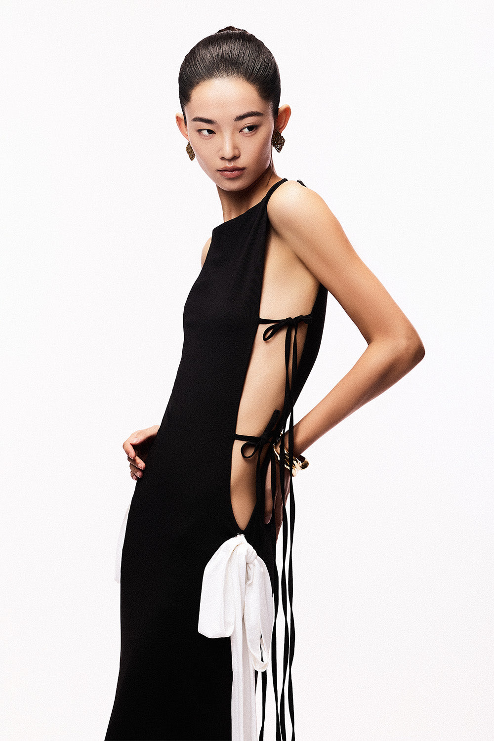 spandex midi dress Women's Koma Sheath Tie String Cotton Spandex Midi Dress  XS/S/M/L/XL/Customize Black MEAN BLVD