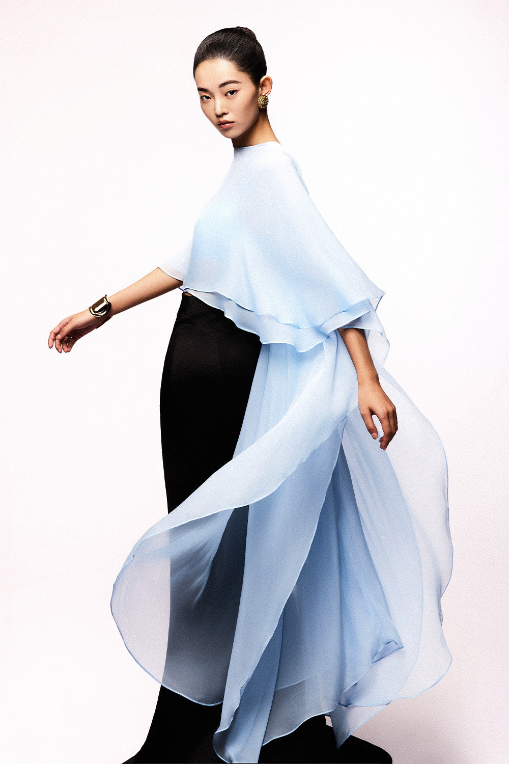 Flowy Trapezoid Cape Sleeved Chiffon Crop Top