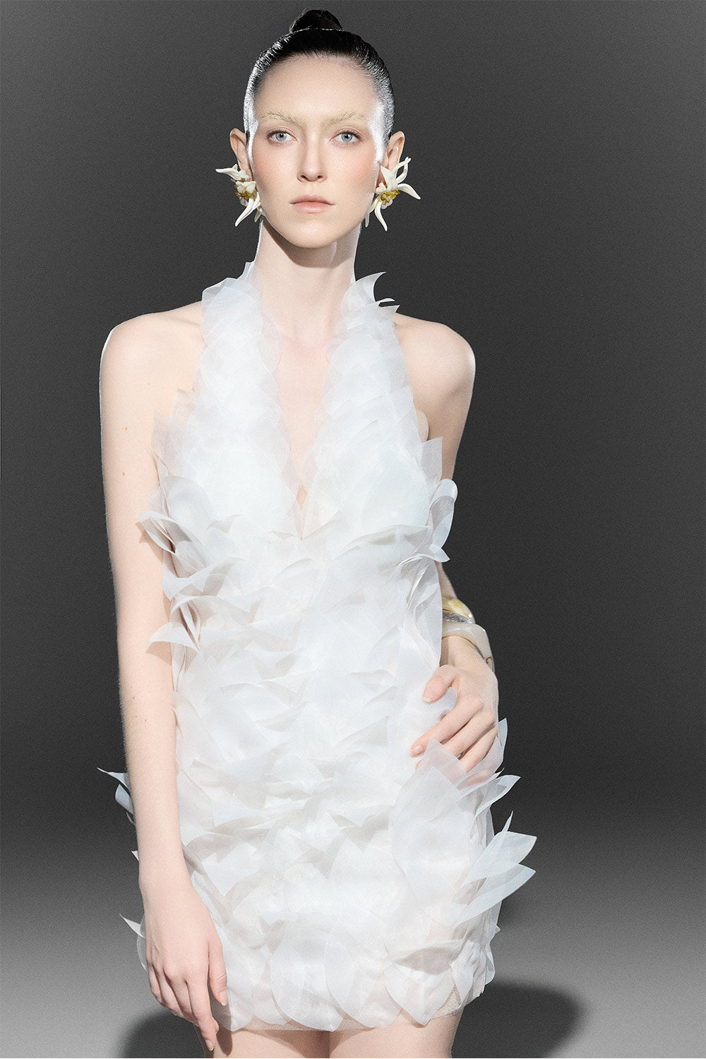 Cacti Bodycon Halter Neck Organza Mini Dress