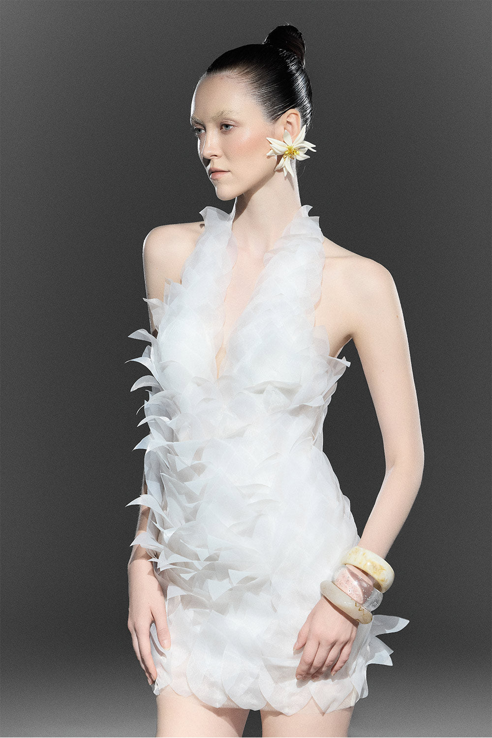 Cacti Bodycon Halter Neck Organza Mini Dress