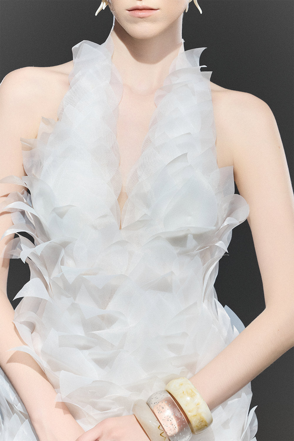 Cacti Bodycon Halter Neck Organza Mini Dress