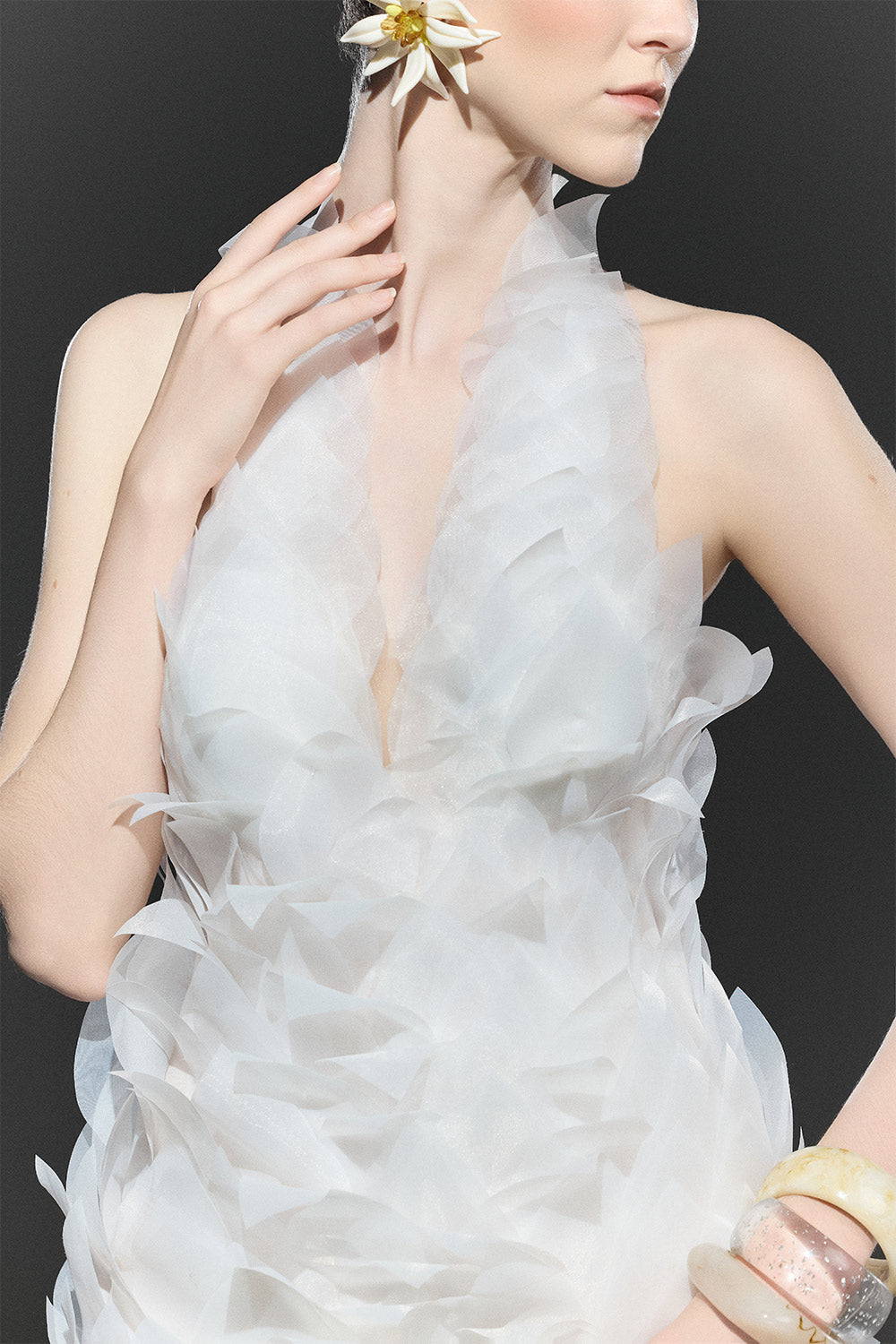 Cacti Bodycon Halter Neck Organza Mini Dress