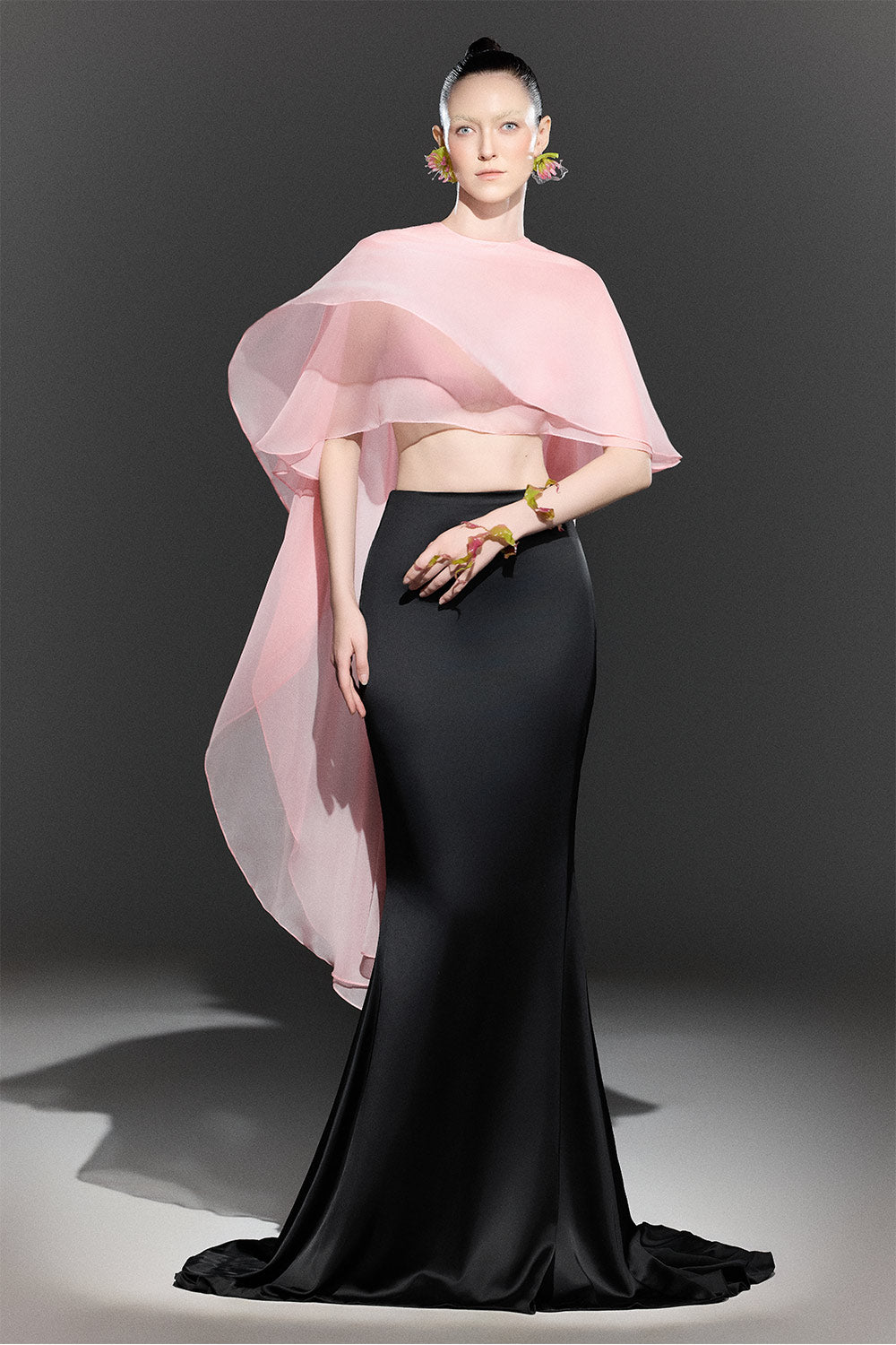 Flowy Trapezoid Cape Sleeved Chiffon Crop Top