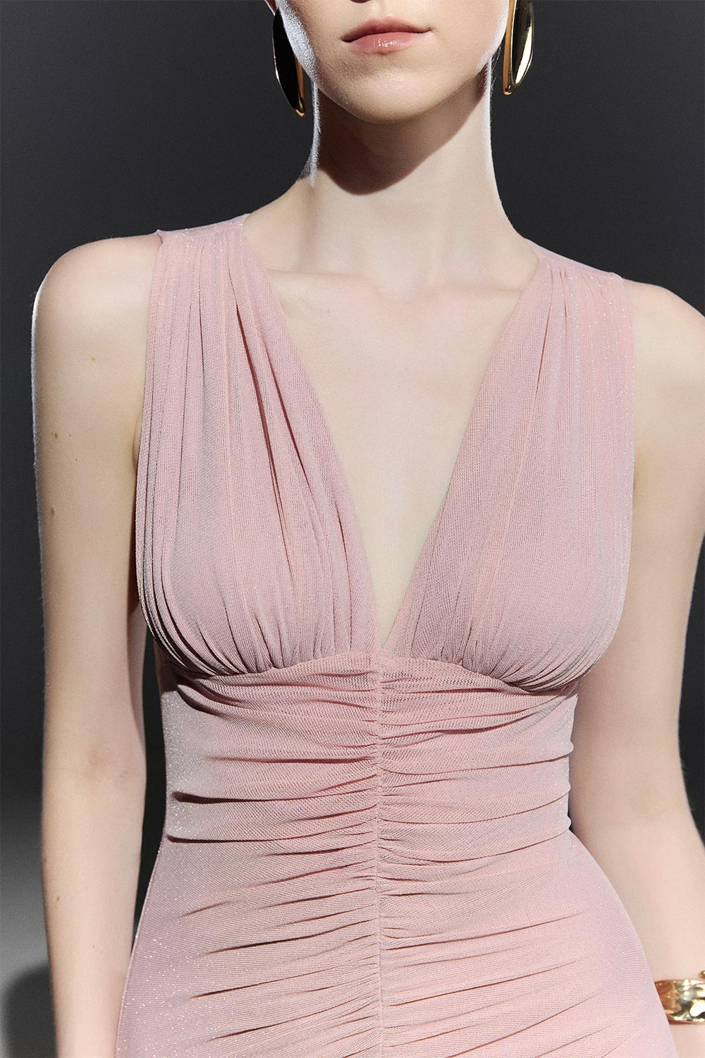 Midnight Rose Drop Waist Gathered Mesh Maxi Dress